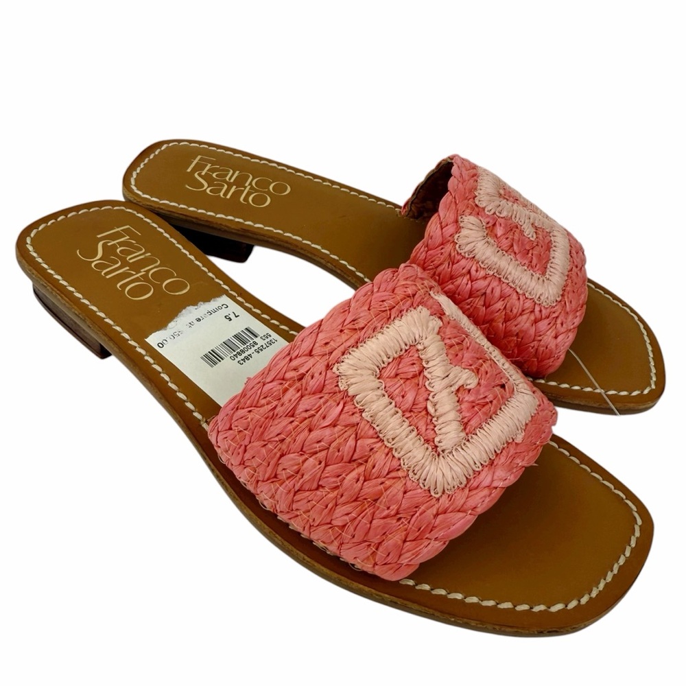 FRANCO SARTO Tina 5 Sandals Coral Pink Raffia Slip On Shoes NEW Women’s Size 7.5 - Picture 8 of 8
